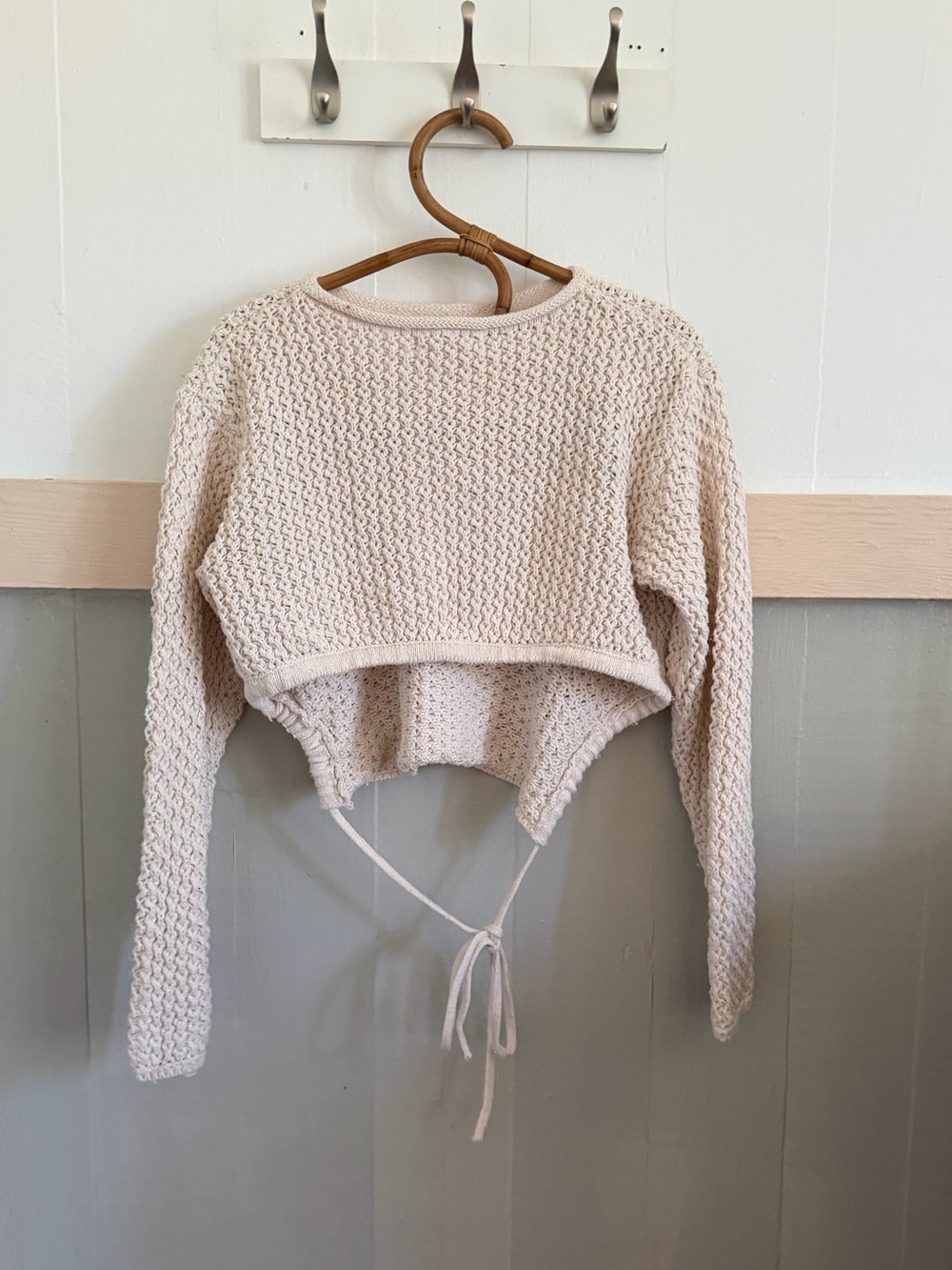 Cropped Cotton Knit Sweater